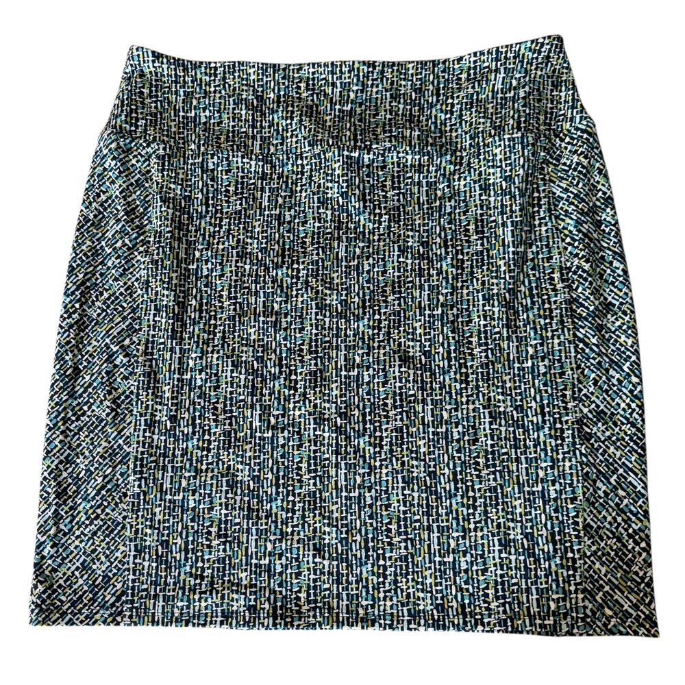 J. Jill Wearever Smooth-Fit Pencil Skirt L Multi Abstract Print Stretch